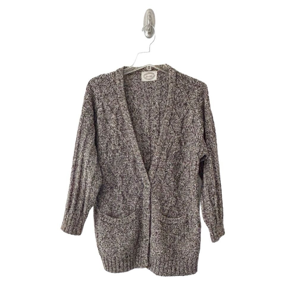 River Trader Vintage 90s Women’s Oversized Brown, Black & White Cardigan Sweater